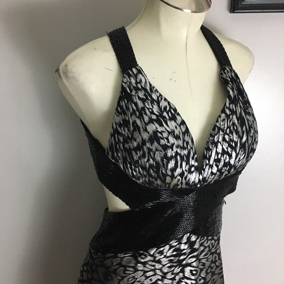 La Femme Backless Prom Dress Black Silver 14734 - Picture 3 of 9